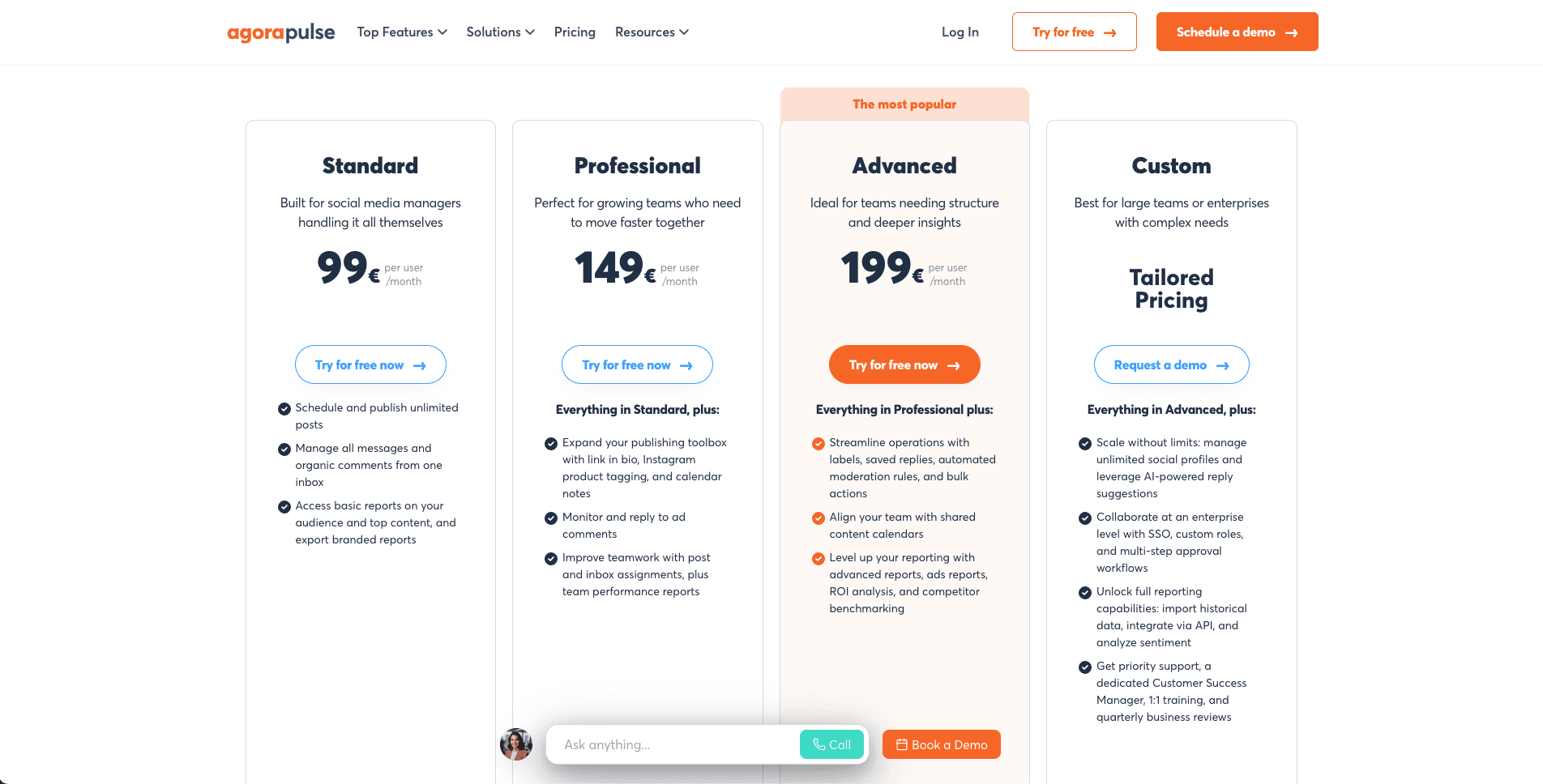 Agorapulse public pricing page screenshot