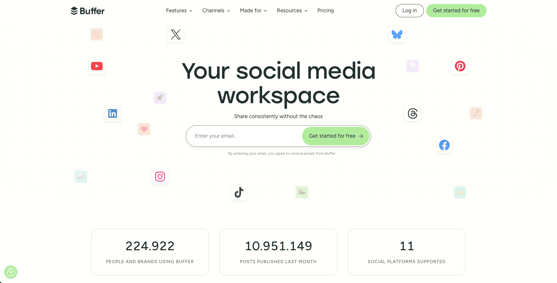 Buffer public landing page screenshot for neutral comparison context