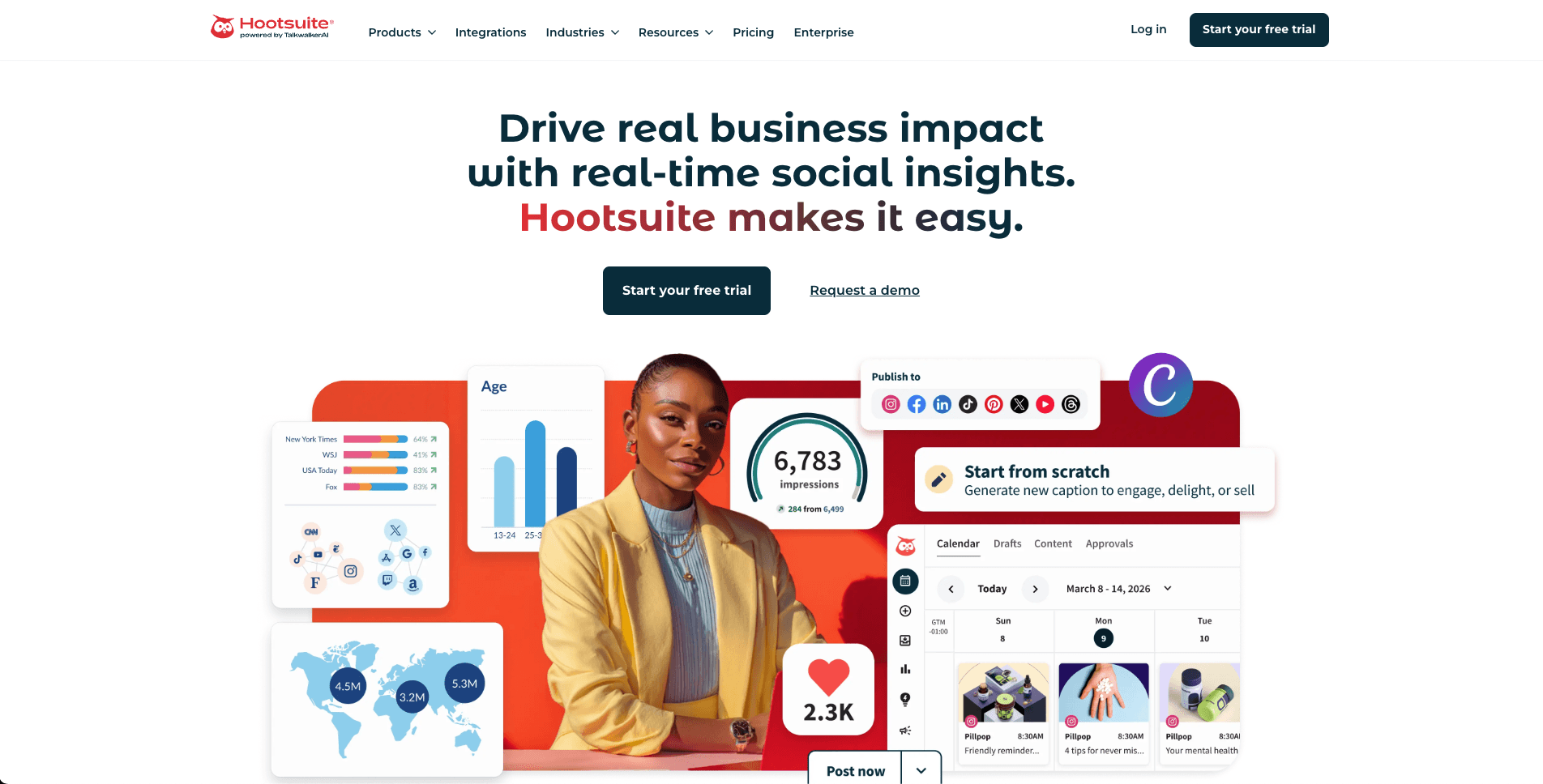 Hootsuite public landing page screenshot for neutral comparison context
