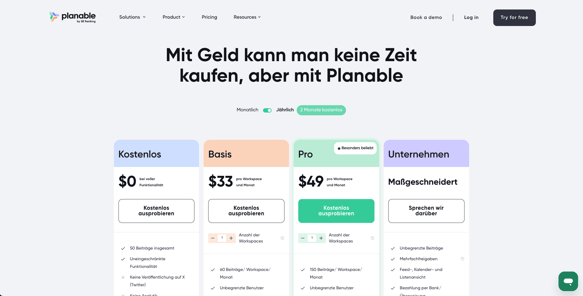 Planable public pricing page screenshot