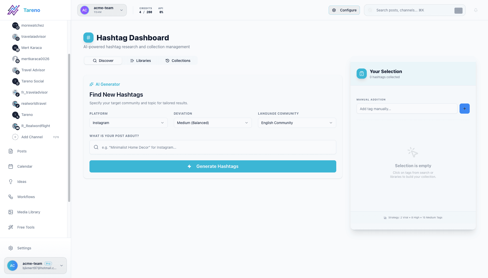 Tareno hashtag workflow