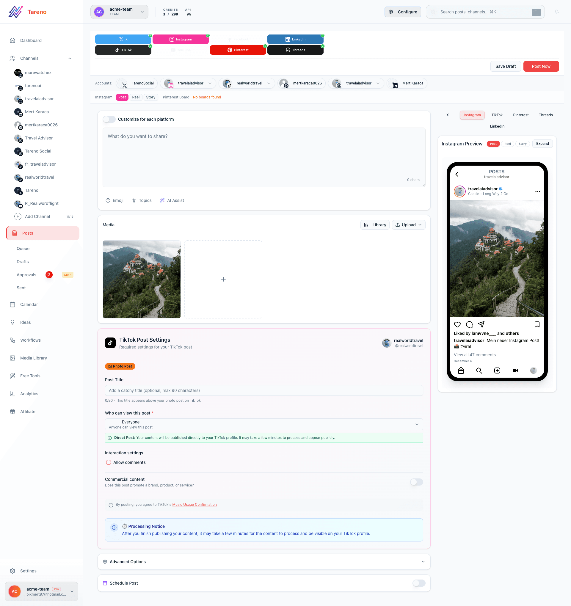 Tareno post creation flow