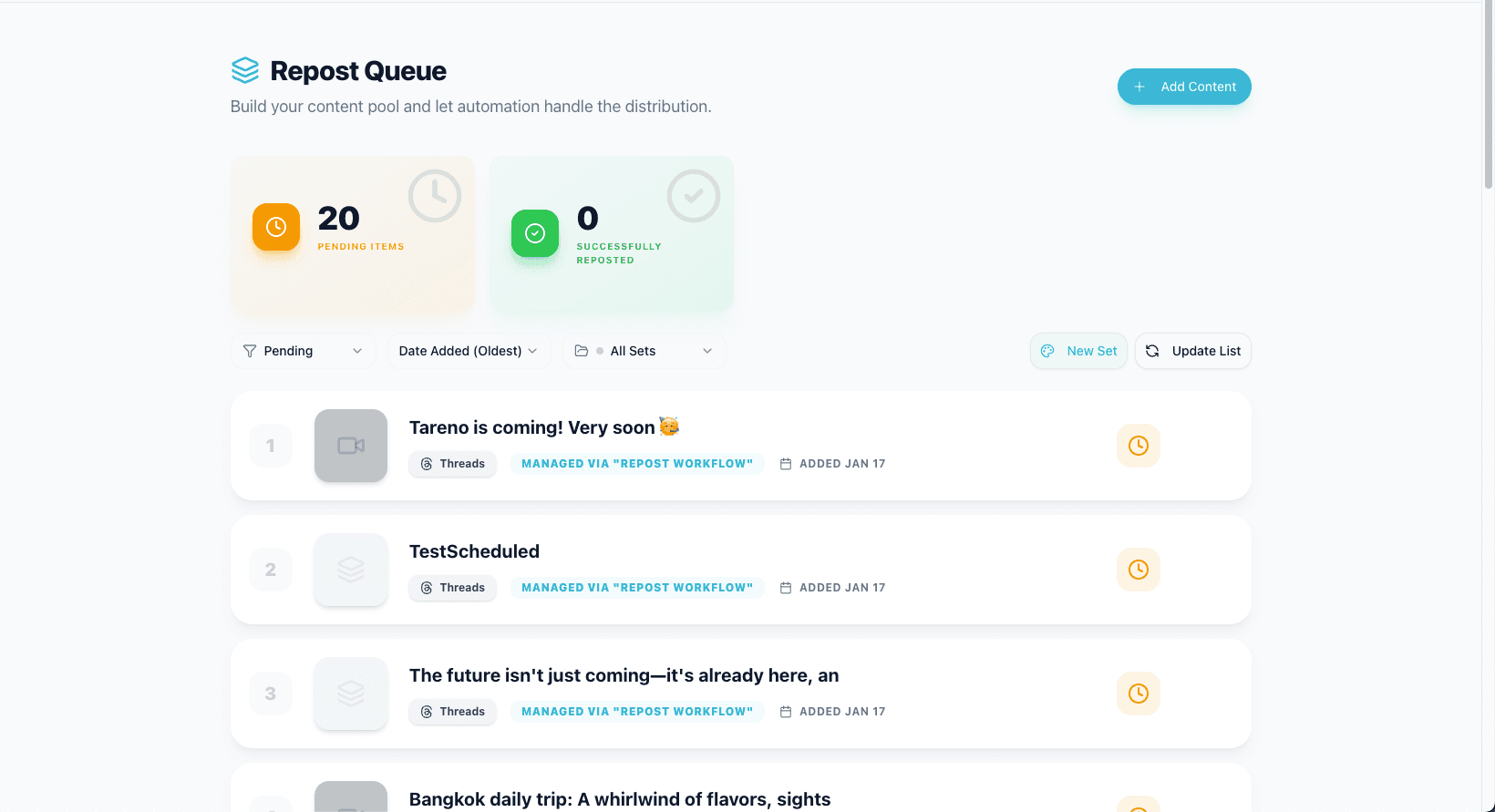 Tareno repurposing queue