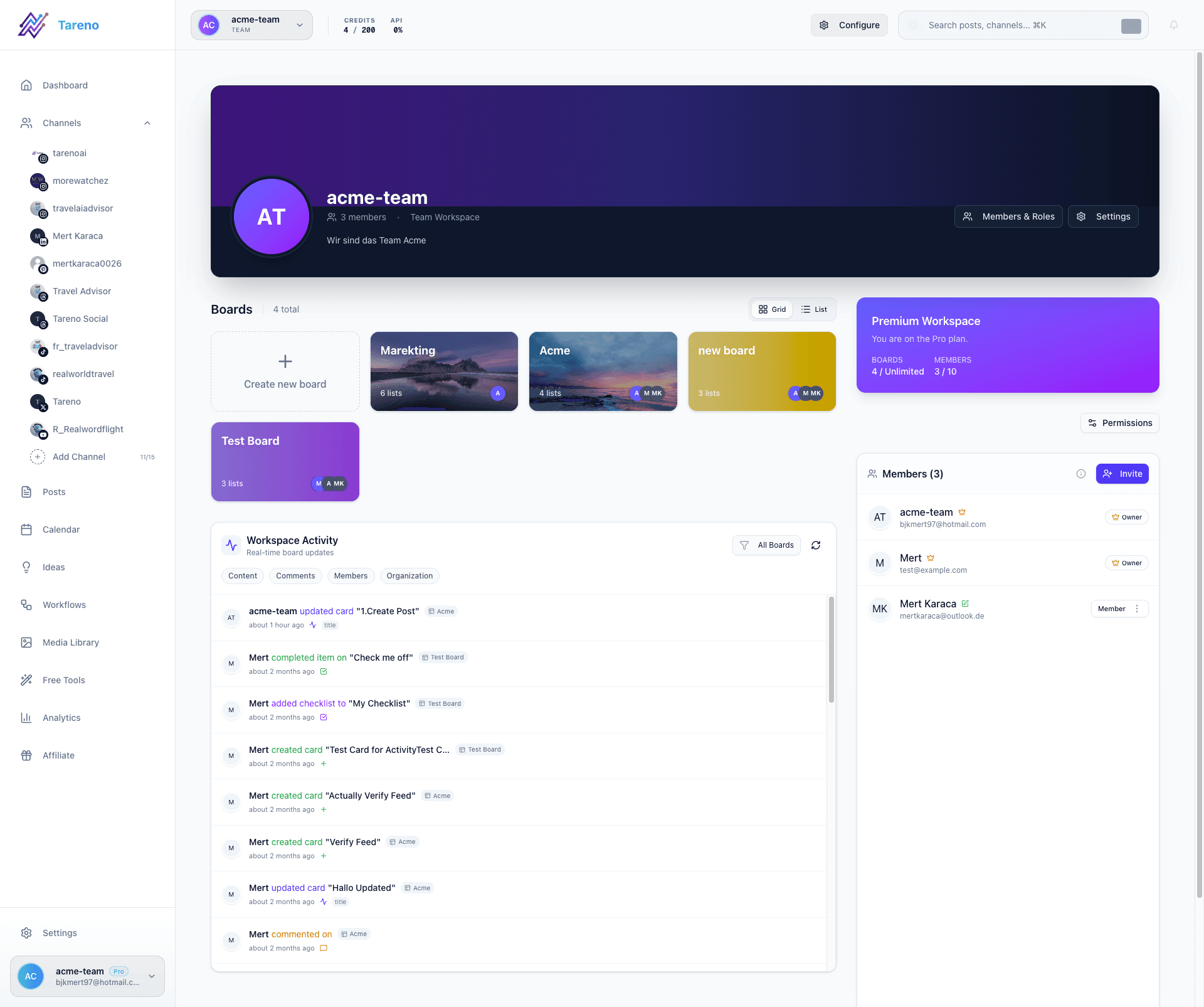 Tareno team workspace