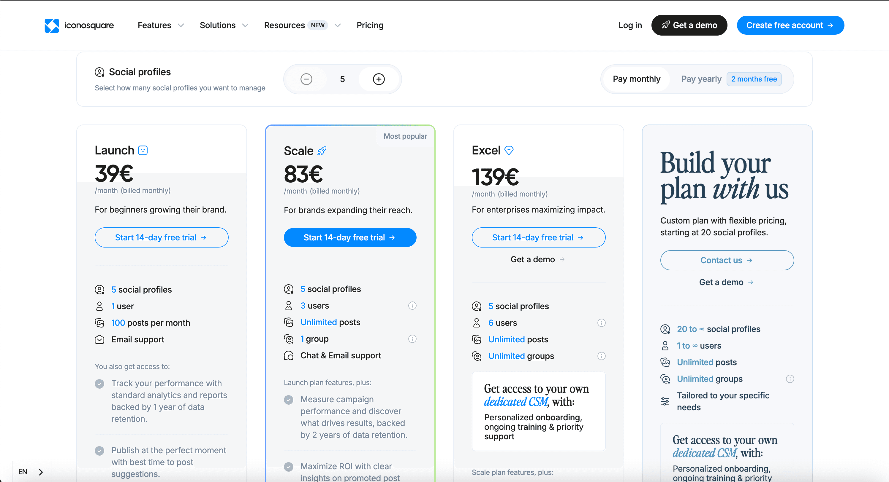 Iconosquare public pricing page screenshot for plan comparison