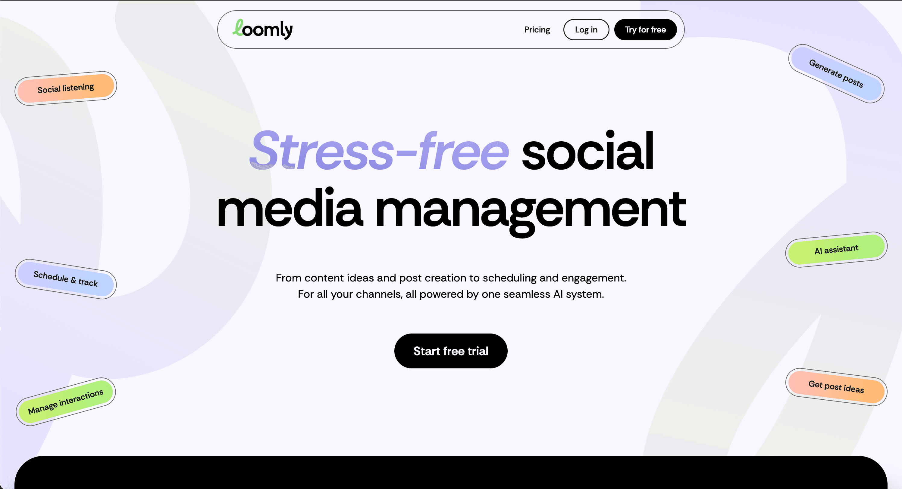 Loomly public landing page screenshot for neutral comparison context