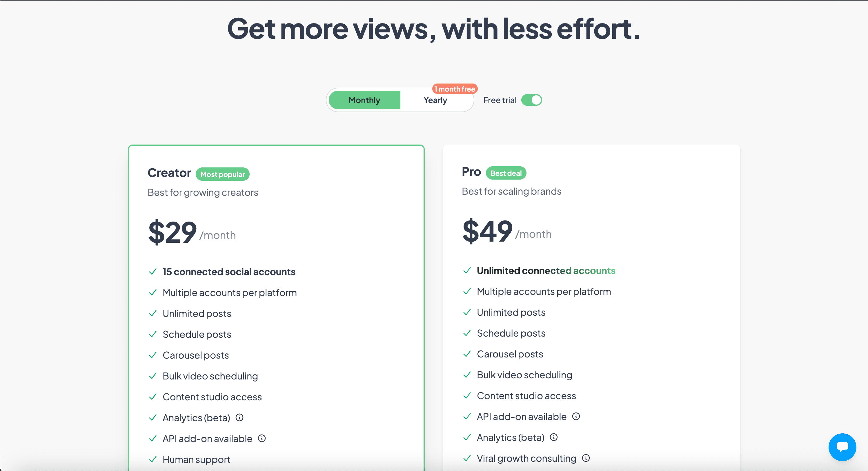 Postbridge public pricing page screenshot for plan comparison