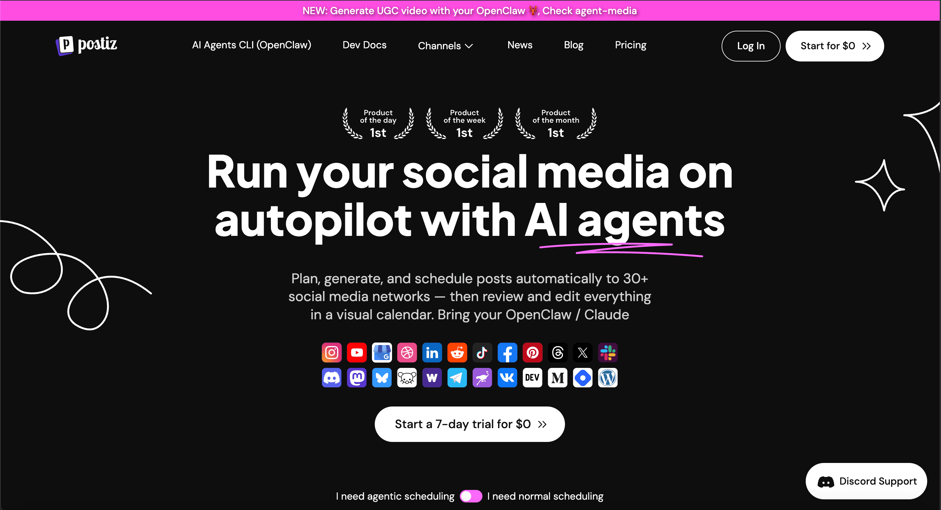 Postiz public landing page screenshot for neutral comparison context