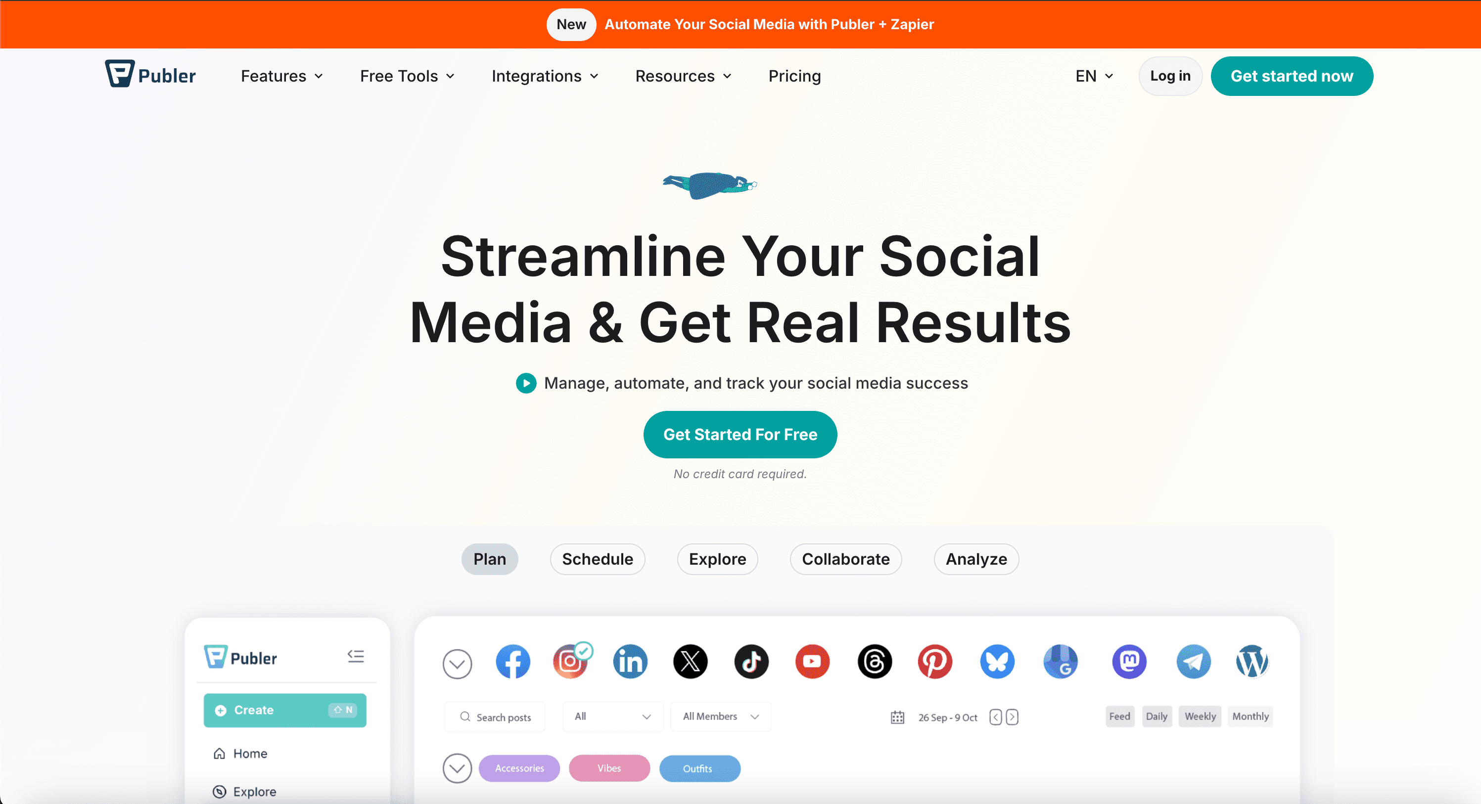 Publer public landing page screenshot for neutral comparison context