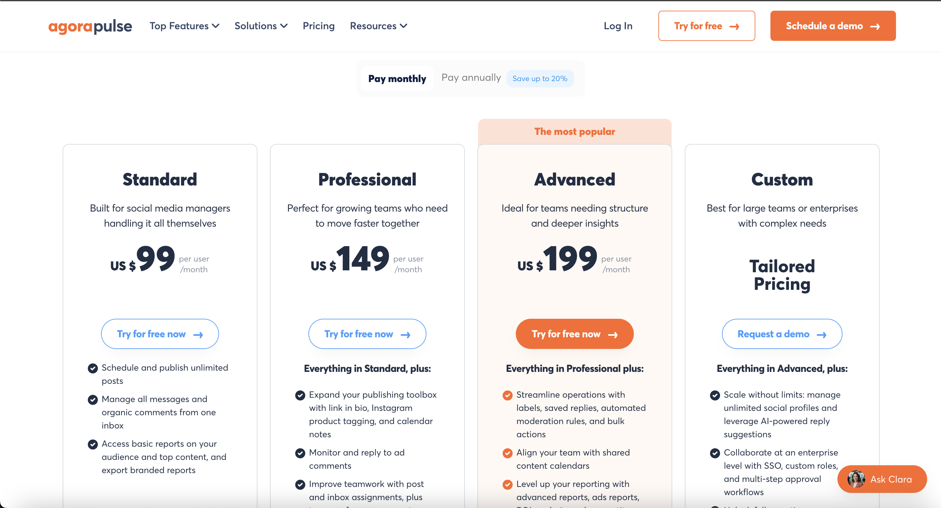 Agorapulse pricing screenshot
