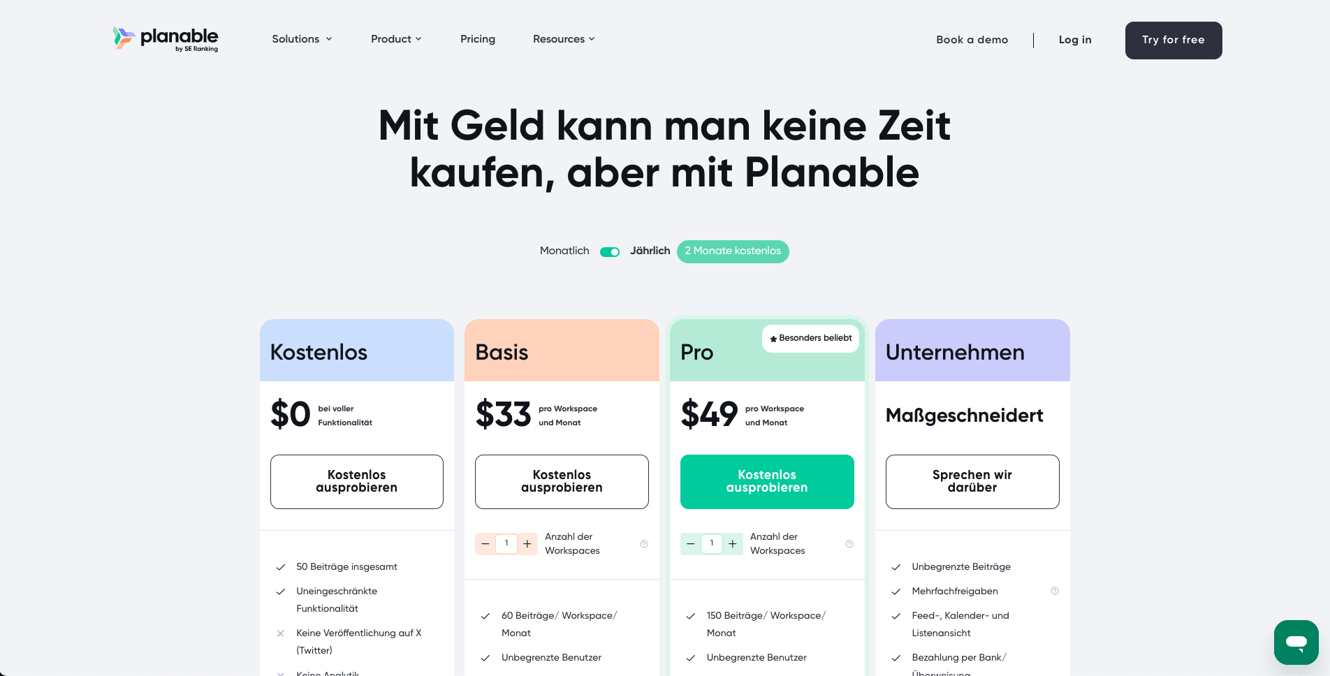 Planable pricing screenshot