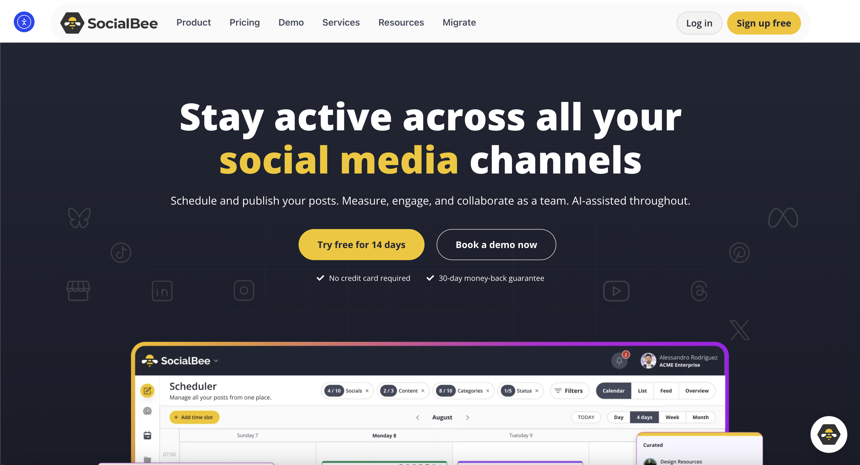 SocialBee landing page