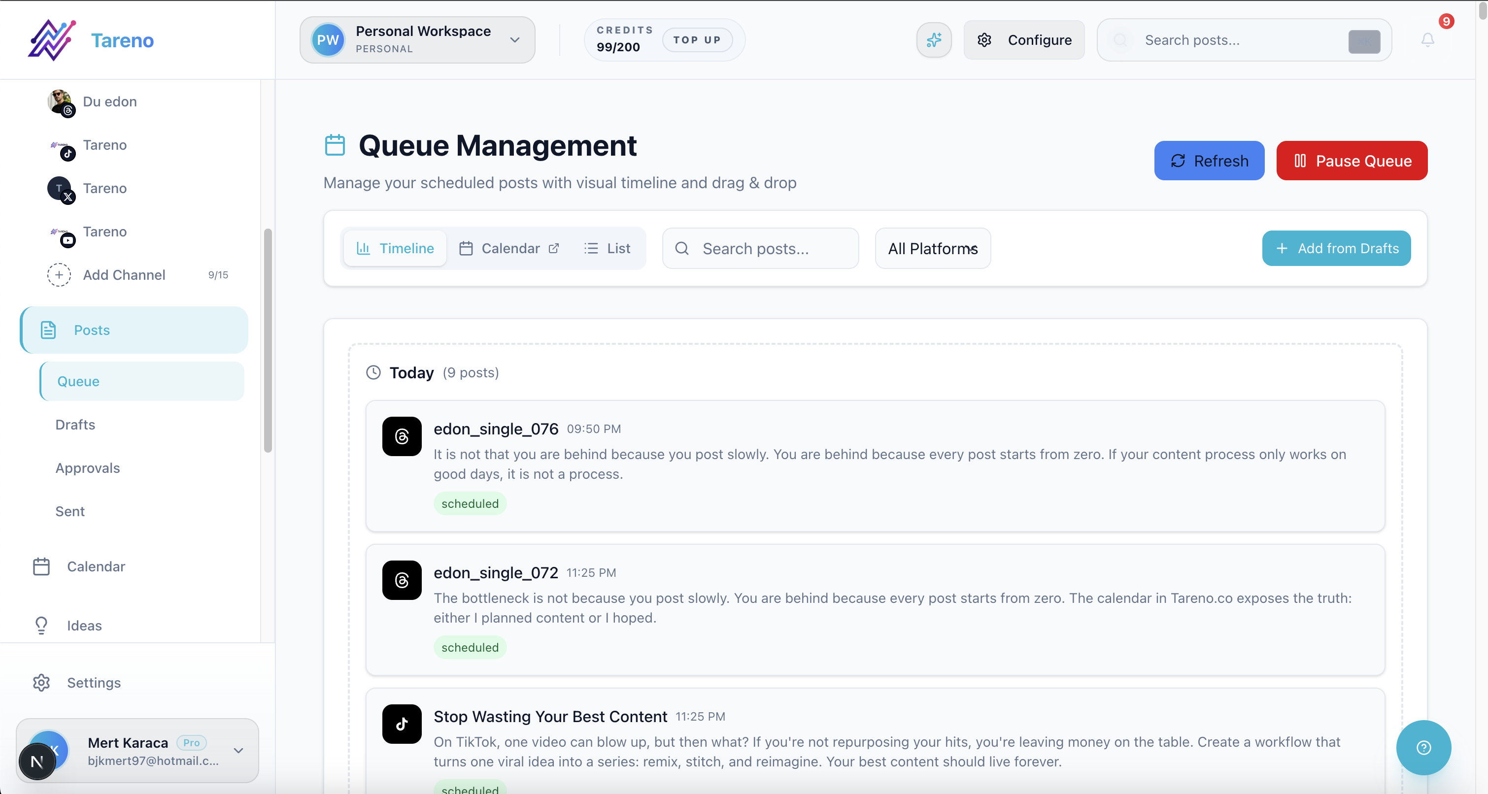 Queue view for managing reusable post candidates
