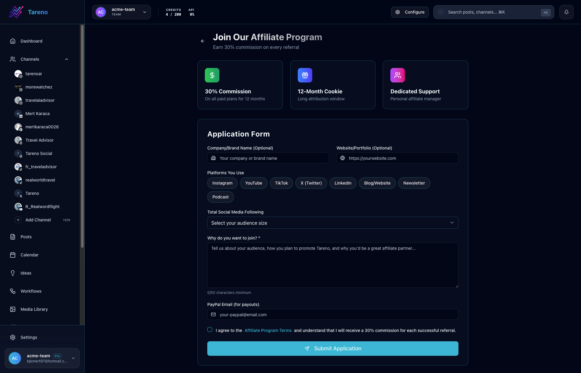 Affiliate application